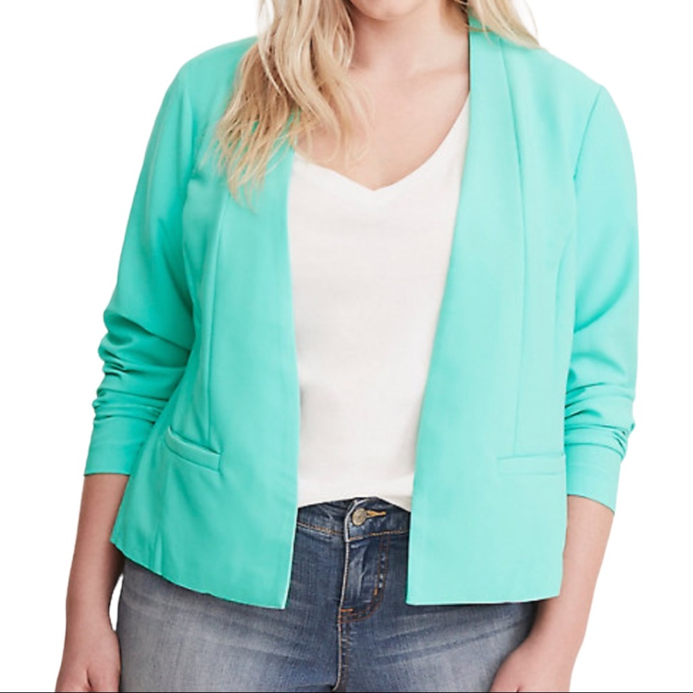 Torrid Aqua Collarless Crepe Flowy Stretch Blazer Size 2x